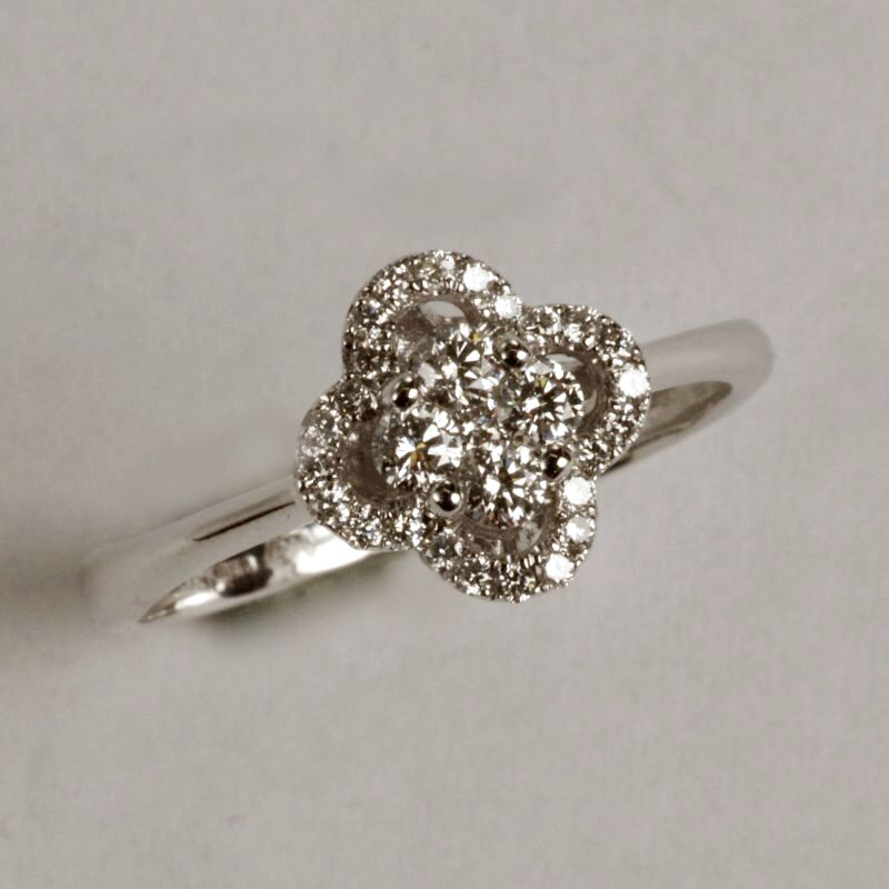 イエローゴールドリングK18WG 天然 ダイヤ 1.00ct ダイヤモンド 花 フラワー リング 指輪